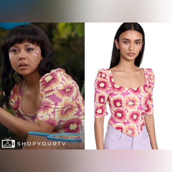 Free People Floral Puff Sleeves Cut Out Back Crop Top Pink Size XS - Picture 2 of 12